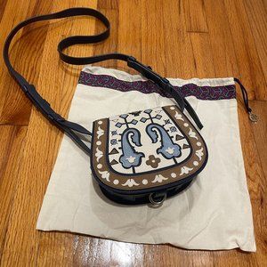 Tory Burch Leather Patchwork Crossbody Purse in Navy Blue/Ivory